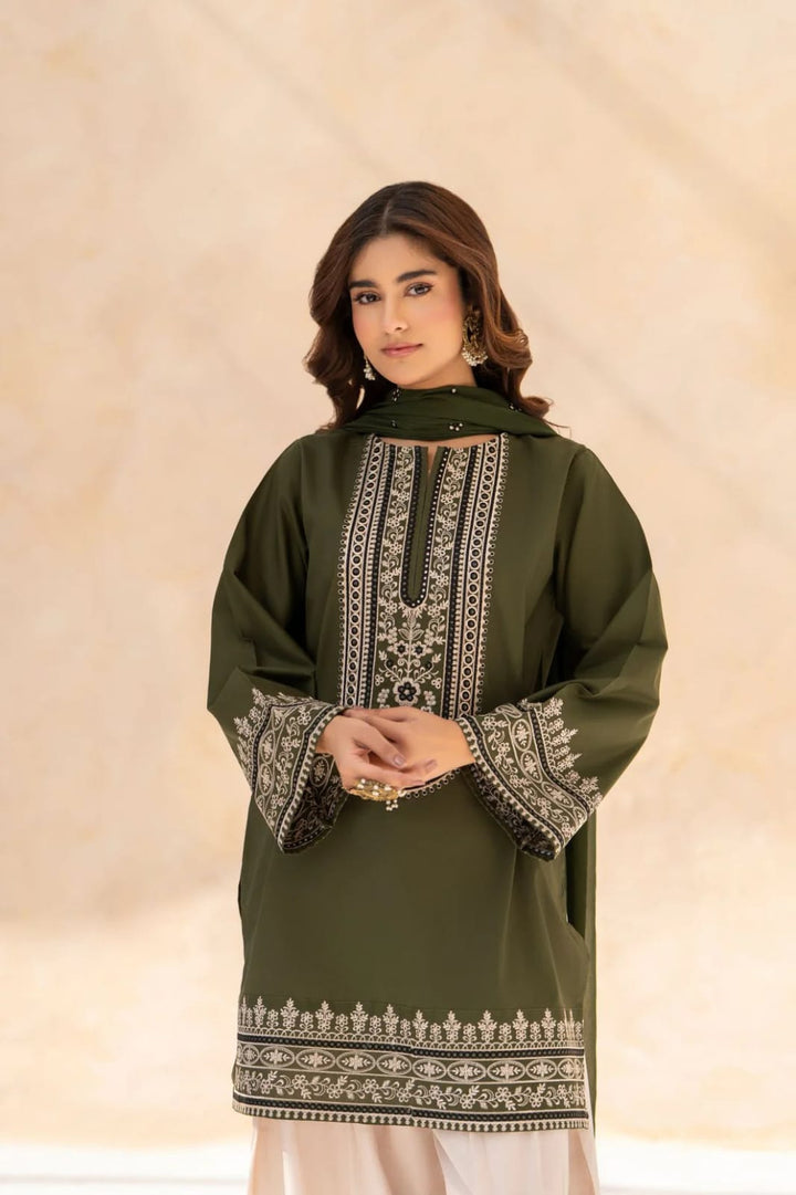 Rang-e-Zaitoon  3pice  suit fbric periumum  cotton Dupata shifon